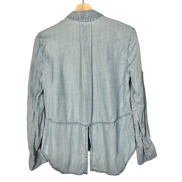 Anthropologie Light Blue Chambray Split Back Long Sleeve Button Down XS - Picture 3 of 4